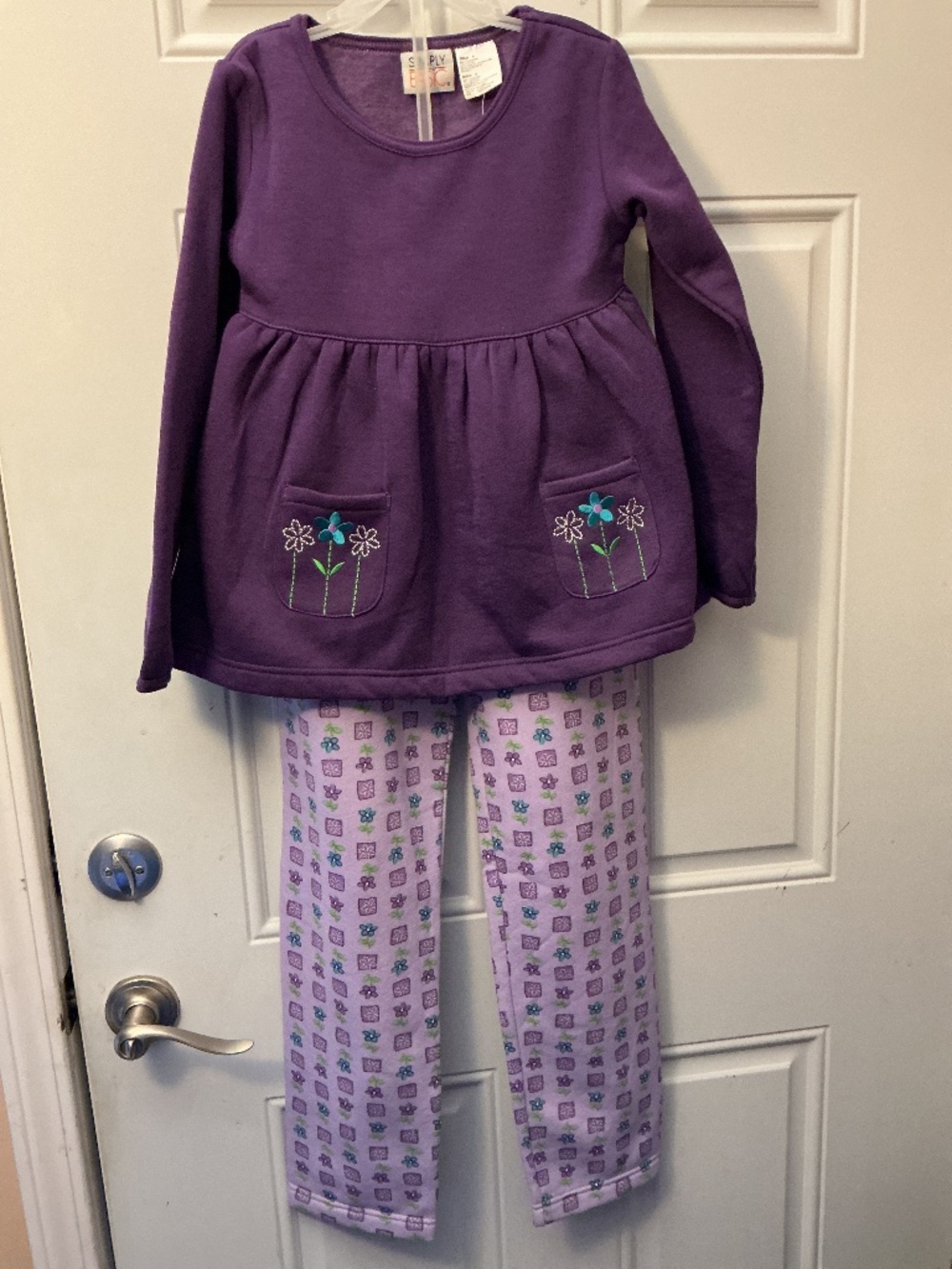Girls Simply Basic Y2K Outfit pants and long sleeve shirt Size 8  Flower Purple